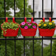 Go Hooked 12 Inch Plastic Railing Hanging Planter Pot Set of 3 | Rectangular Flower Pots with Double Hook for Garden Fence Balcony Indoor Outdoor Home Décor | Durable Plant Container (Red)