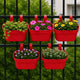 Go Hooked 12 Inch Plastic Railing Hanging Planter Pot Set of 5 | Rectangular Flower Pots with Double Hook for Garden Fence Balcony Indoor Outdoor Home Décor | Durable Plant Container (Red)