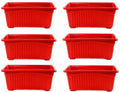 GoHooked set of 6 red rectangular plastic plant pots with ribbed texture and raised feet. Ideal for home or garden.