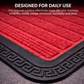 GoHooked red rubber door mat with ribbed texture and decorative black border for dirt trapping in home entrances.