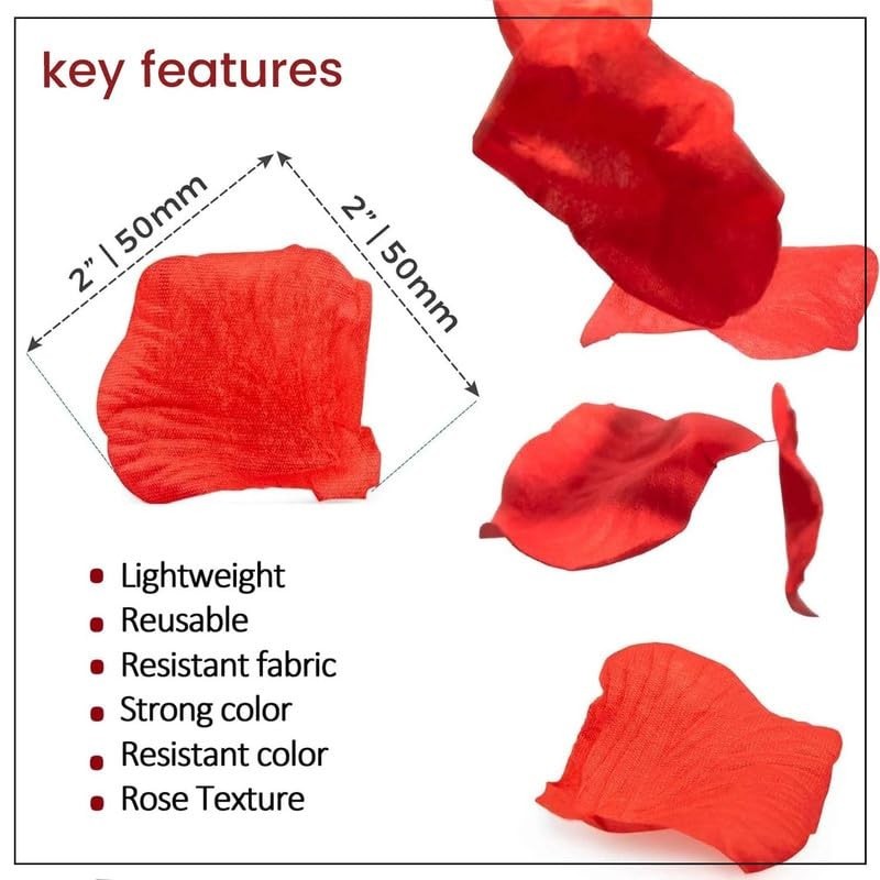 GoHooked red artificial rose petals, 2" x 2", lightweight, reusable fabric for romantic decor.