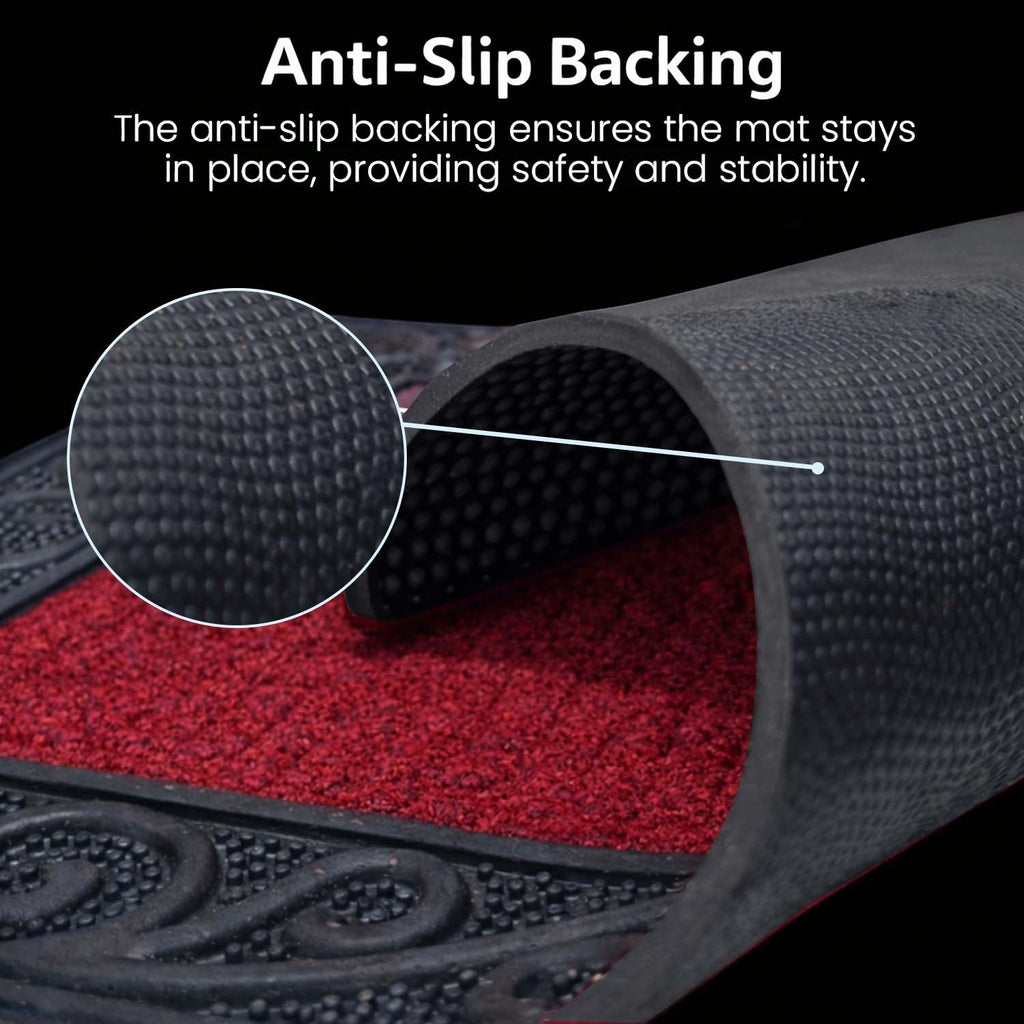 GoHooked red rubber door mat with anti-slip textured backing for heavy duty dust control and home entrance safety