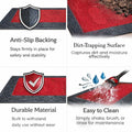 GoHooked red rubber door mat with pebble texture and footprint design, featuring anti-slip backing and easy cleaning.