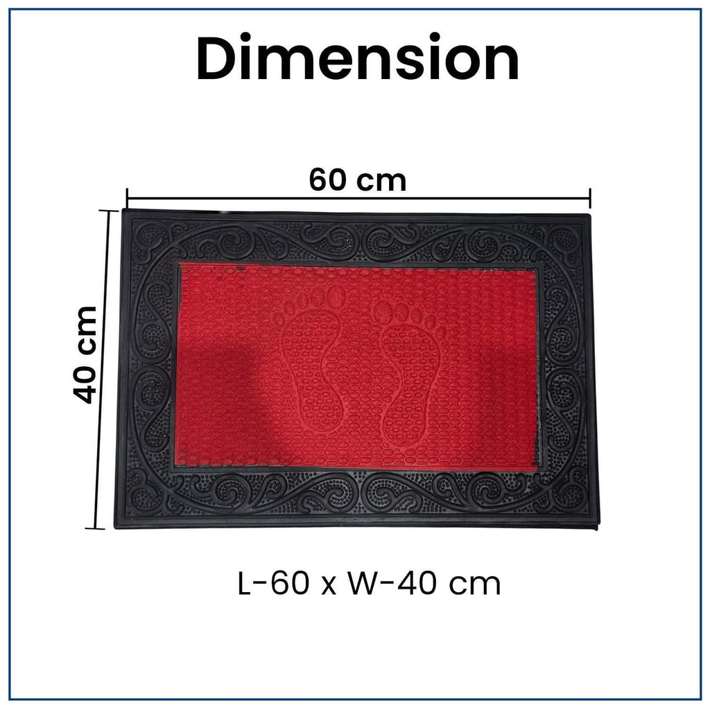 GoHooked red and black rubber door mat with footprint design and dimensions 40x60 cm for home entrance