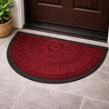 GoHooked half circle rubber door mat in imperial lotus red with embossed floral pattern and anti-slip border.