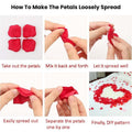GoHooked red artificial rose petals and white heart-shaped candle arrangement on a bed for Valentine's Day decor.