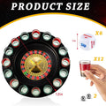 GoHooked black roulette drinking game set with 16 numbered shot glasses, 2 balls, and dice for parties.