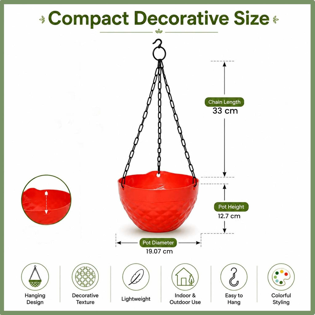 GoHooked round diamond plastic hanging planter with metal chain for indoor and outdoor garden balcony decor
