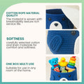Go Hooked royal blue cotton rope storage basket with lid, featuring a cute animal face design and ears. Ideal for nursery toys and home decor.