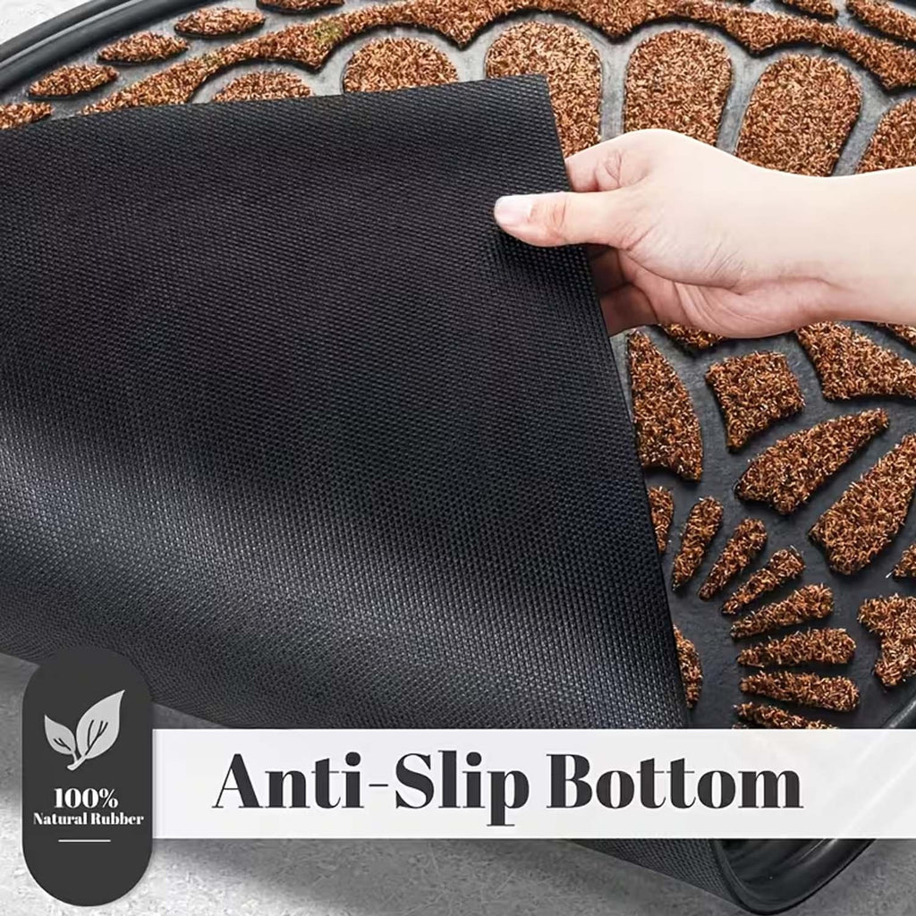 GoHooked brown rubber half circle door mat with an anti-slip textured backing for home and office entrances.