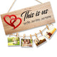 Go Hooked MDF Wood This Is Us Home Sign with Clips and Twine, Rustic Farmhouse Wall Decor for Living Room Bedroom, Picture Hanging Photo Holder, Brown, 35 x 15 x 0.8 cm
