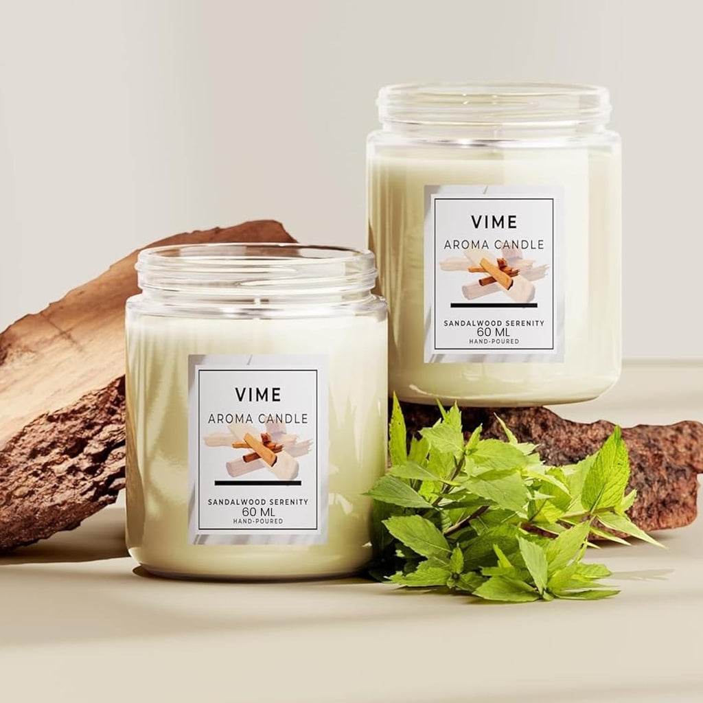 GoHooked Sandalwood Serenity aroma candle in a clear glass jar with a white label. Hand-poured wax.