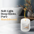 GoHooked ViMe Sandalwood Serenity aroma candle in a white jar, 120 gm, 35+ hour burn time, for home decor and aromatherapy.