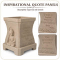 GoHooked sandstone square planter with Buddha relief and engraved inspirational quote panels on the sides.
