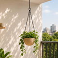GoHooked sandstone polymer round hanging planter pot with metal chain, 7 inch, textured finish