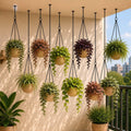 Go Hooked sandstone polymer hanging planter pots with metal chains, pack of 10, 7 inch round decorative pots for indoor/outdoor use.