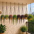 Go Hooked sandstone polymer hanging planter pots with metal chains, set of 8, 7-inch round decorative pots for indoor/outdoor use.