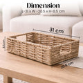 GoHooked handwoven rectangular brown water hyacinth seagrass storage basket with handles, 12 inch.