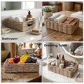 GoHooked handwoven rectangular water hyacinth seagrass basket with handles, natural brown color, for bathroom, kitchen, or living room organization.