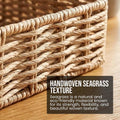 GoHooked handwoven brown water hyacinth seagrass rectangular storage basket with handles, 12 inch.