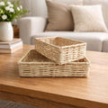 GoHooked handwoven rectangular water hyacinth seagrass storage basket with handles, natural brown color.
