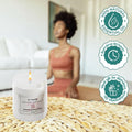 GoHooked white glass jar candle with Serenity Bloom Lotus fragrance, 120ml, 35-hour burn time, natural essential oil.