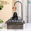 GoHooked matte black polyresin Lord Shiva table fountain with LED crystal ball and copper kalash drip. 19 inch.