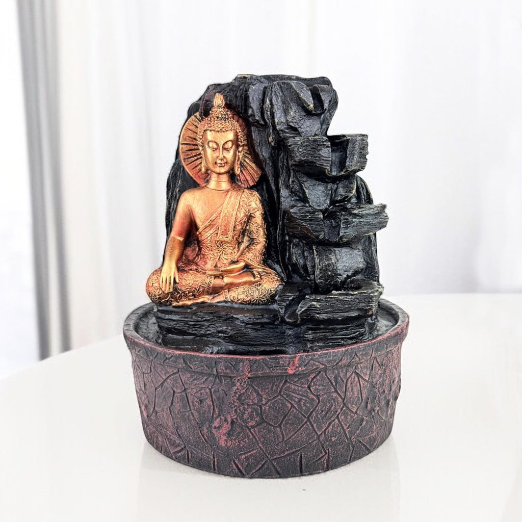 GoHooked Lord Shiva tabletop water fountain with LED crystal ball and copper kalash drip. Polyresin waterfall for home decor.