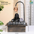GoHooked black polyresin table-top water fountain featuring Lord Shiva bust, copper kalash, and LED crystal ball. 19-inch height.