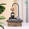 Go Hooked Shivling fountain with copper kalash, LED crystal ball, and matte black polyresin base. Indoor waterfall.