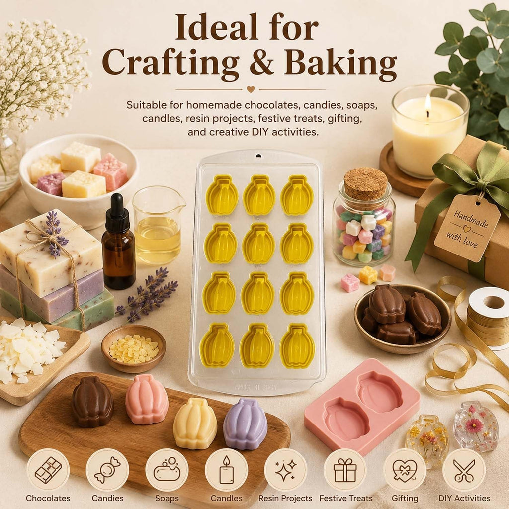 GoHooked 12-cavity silicone mold for crafting chocolates, candies, soaps, and candles in a festive DIY setting.