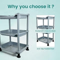 GoHooked silver 3-tier plastic storage rack with perforated shelves and anti-slip feet. Ideal for bathrooms, kitchens, or offices.