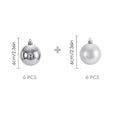 GoHooked silver Christmas ornaments, 2-inch diameter, pack of 12. Features shiny and glitter finishes for festive decor.
