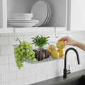 GoHooked silver powder-coated iron under-shelf basket holding grapes, avocados, and lemons. Perfect for kitchen storage.