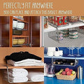 GoHooked silver powder-coated iron under-shelf basket organiser for kitchen, bedroom, office. Holds bottles, fruit, towels, clothes.
