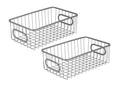 Go Hooked silver metal wire grid storage basket bin with handles, pack of 2.