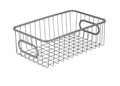 Go Hooked silver metal wire grid storage basket with handles, 10" size, for bathroom or kitchen organization.