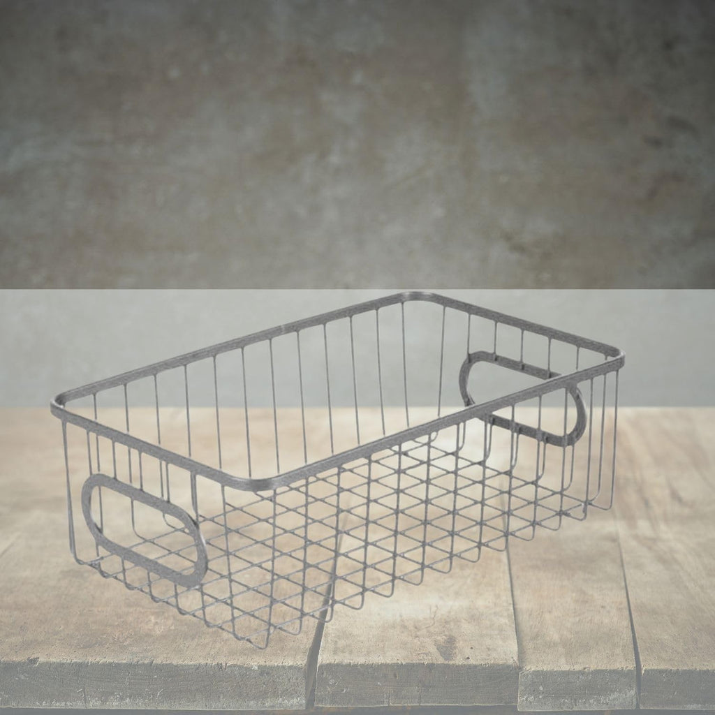 Go Hooked silver metal wire grid storage basket with handles, 10" multipurpose organizer bin