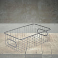 Go Hooked silver metal wire grid storage basket with handles, 10" multipurpose organizer bin
