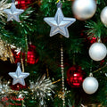 Go Hooked silver star Christmas ornaments with glitter accents, 3 inches, pack of 6, for trees and decor.