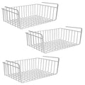 GoHooked 3-piece silver powder-coated iron undershelf storage basket organizer. Features a grid design and hooks for cabinet shelves.