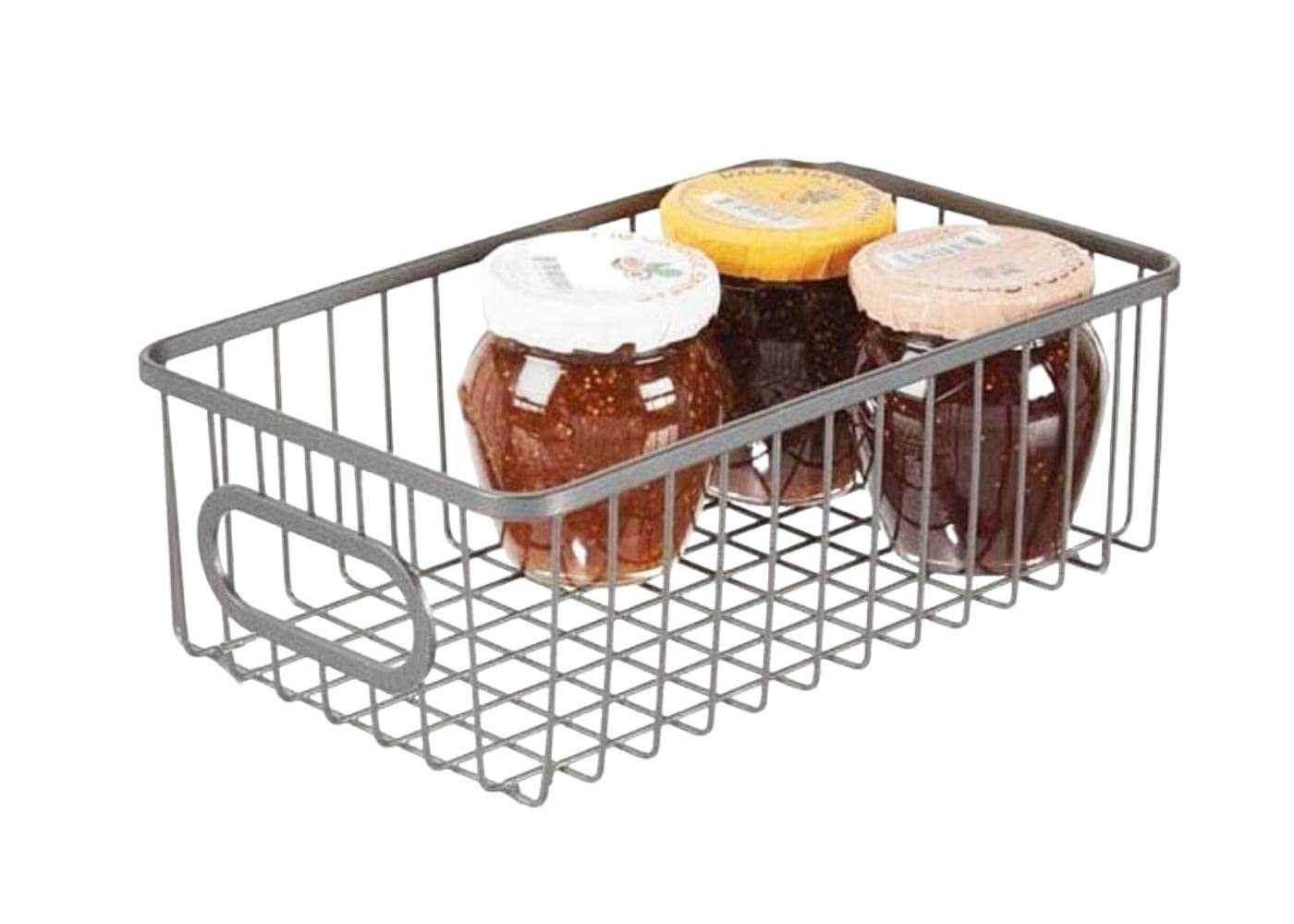 Go Hooked silver wire grid metal bathroom storage organizer basket bin with handles, 10" size