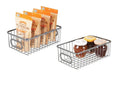 GoHooked silver wire grid metal bathroom storage organizer basket bin with handles, pack of 2