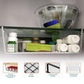 GoHooked silver wire under shelf basket with various bottles and containers, made of durable powder-coated iron.