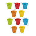 GoHooked Sunshine small multicolor plastic flower pots, 5 inch diameter, pack of 10. Ideal for indoor/outdoor home and garden use.
