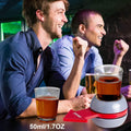 GoHooked Spin the Shot drinking game with a red arrow spinner and a 50ml shot glass, perfect for parties.