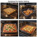 GoHooked grey square carbon steel baking pan filled with lasagna, perfect for baking and roasting.