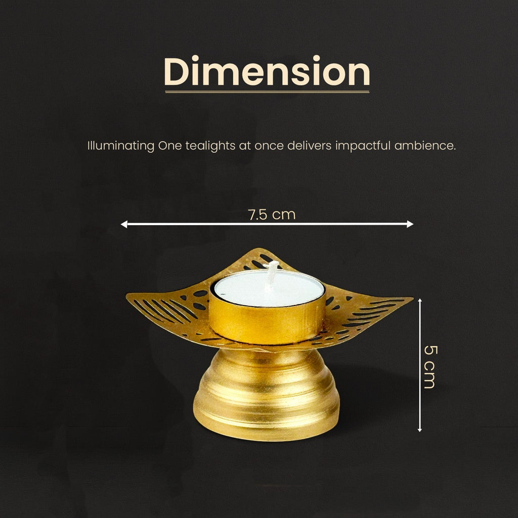 GoHooked matte gold metal square floral cut tealight holder with pedestal base, 7.5cm x 5cm