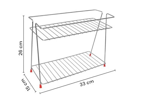 GoHooked 2-tier stainless steel shelf basket organizer with rust-resistant coating. Perfect for kitchen or bathroom.