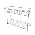 GoHooked stainless steel 2-tier shelf basket organizer with red feet. Ideal for kitchen or bathroom.